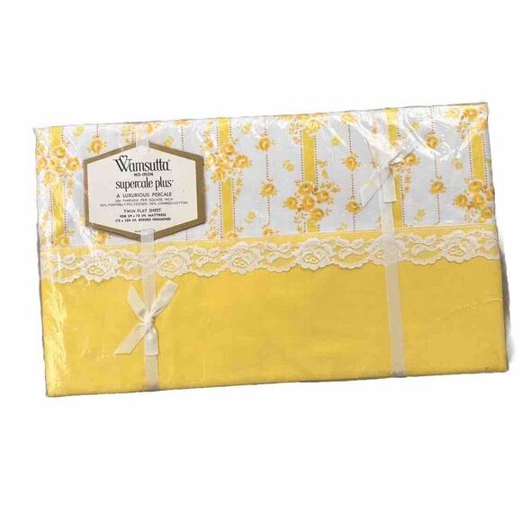 NEW Vintage Wamsutta Supercale Plus Twin Flat Sheet Rambling Rose White/Yellow - Picture 1 of 3